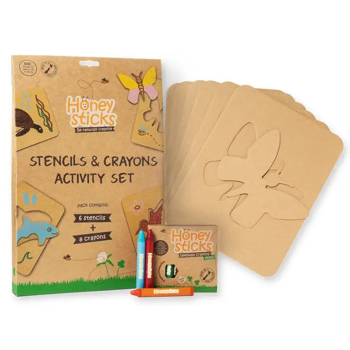 HONEYSTICKS - JUMBO STENCILS & CRAYONS ACTIVITY SET 