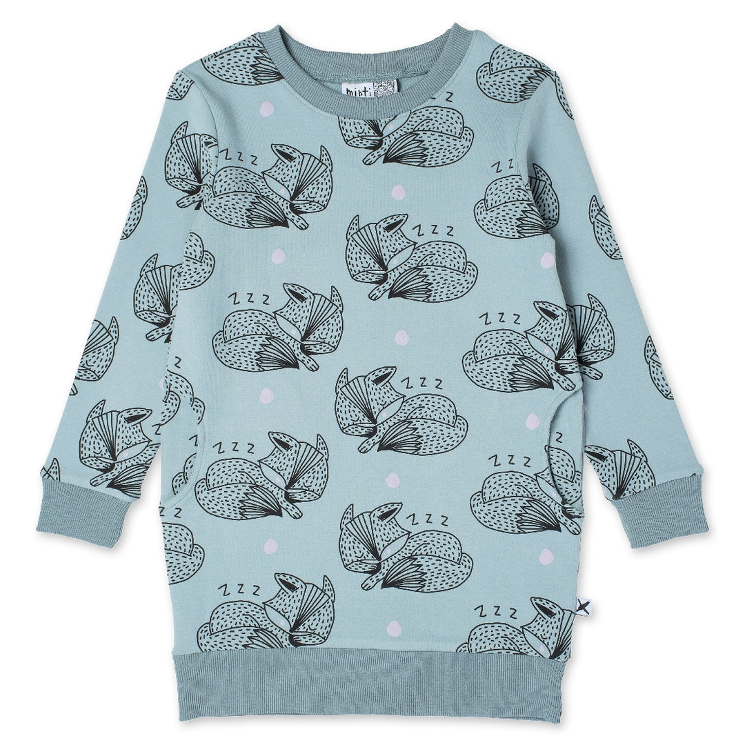MINTI - SLEEPY FOX DRESS MUTED - GREEN