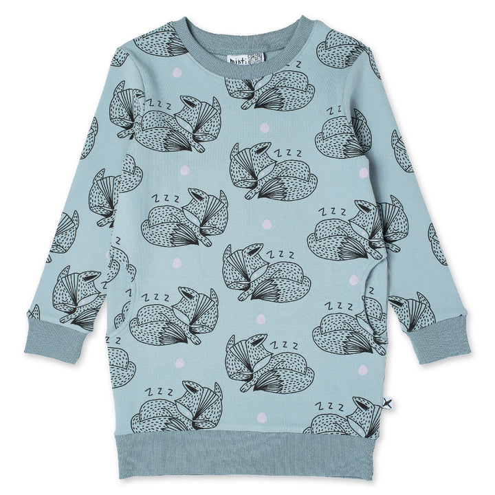 MINTI - SLEEPY FOX DRESS MUTED - GREEN