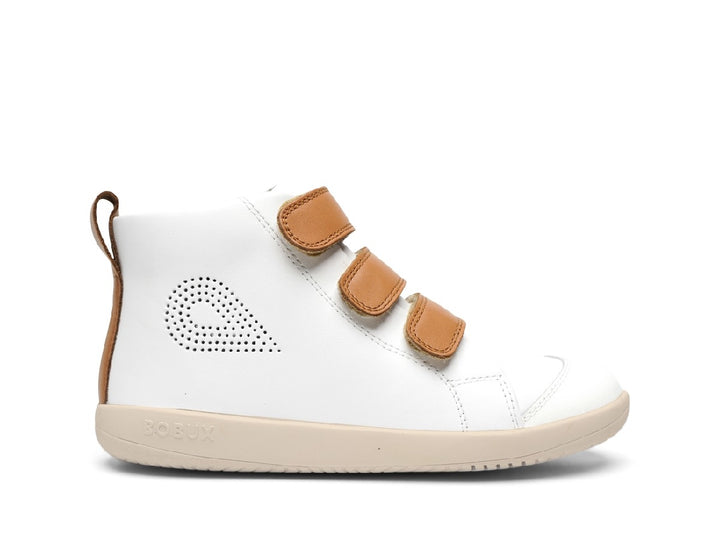 BOBUX - KID+ HI COURT BOOT: WHITE + CARAMEL