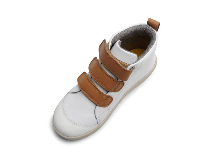 BOBUX - KID+ HI COURT BOOT: WHITE + CARAMEL