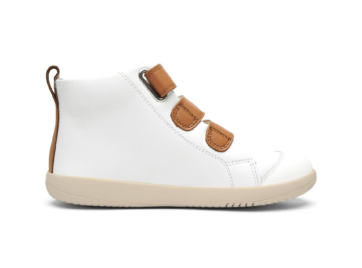 BOBUX - KID+ HI COURT BOOT: WHITE + CARAMEL
